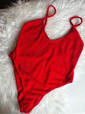 Good American Always Fits Red Ribbed One-Piece Swimsuit